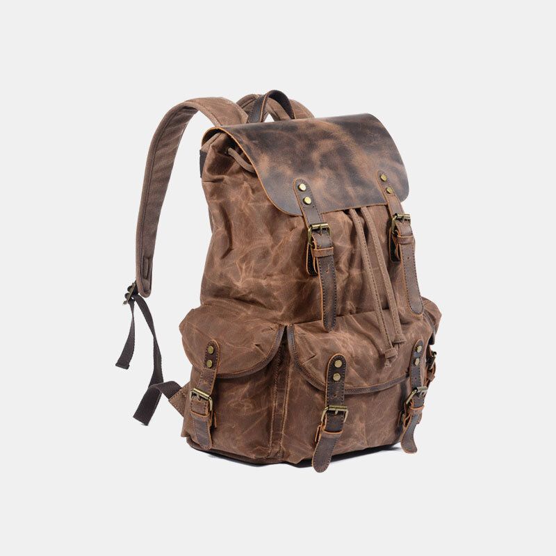 Hombres Vintage Canvas Leather Mochila Bolsa De Viaje Bolsa De Camping