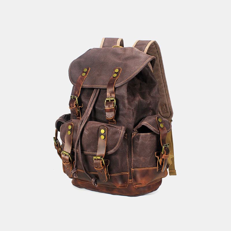 Hombres Vintage Canvas Leather Resistente Al Desgaste Antirrobo Mochila Impermeable Bolsa De Viaje De Ocio