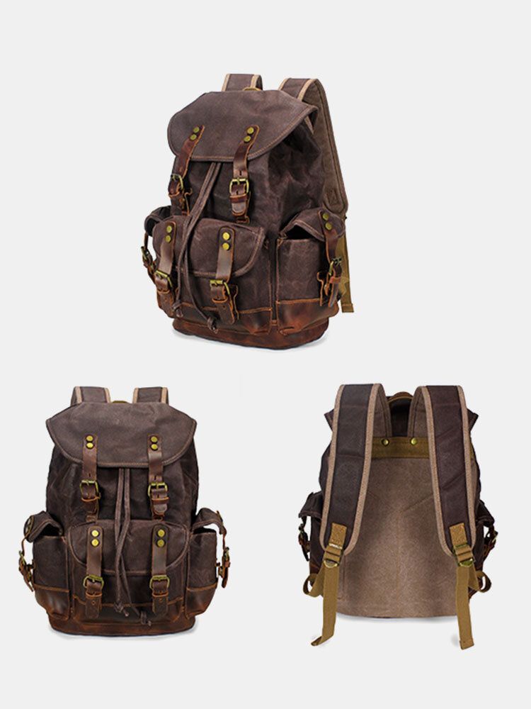 Hombres Vintage Canvas Leather Resistente Al Desgaste Antirrobo Mochila Impermeable Bolsa De Viaje De Ocio