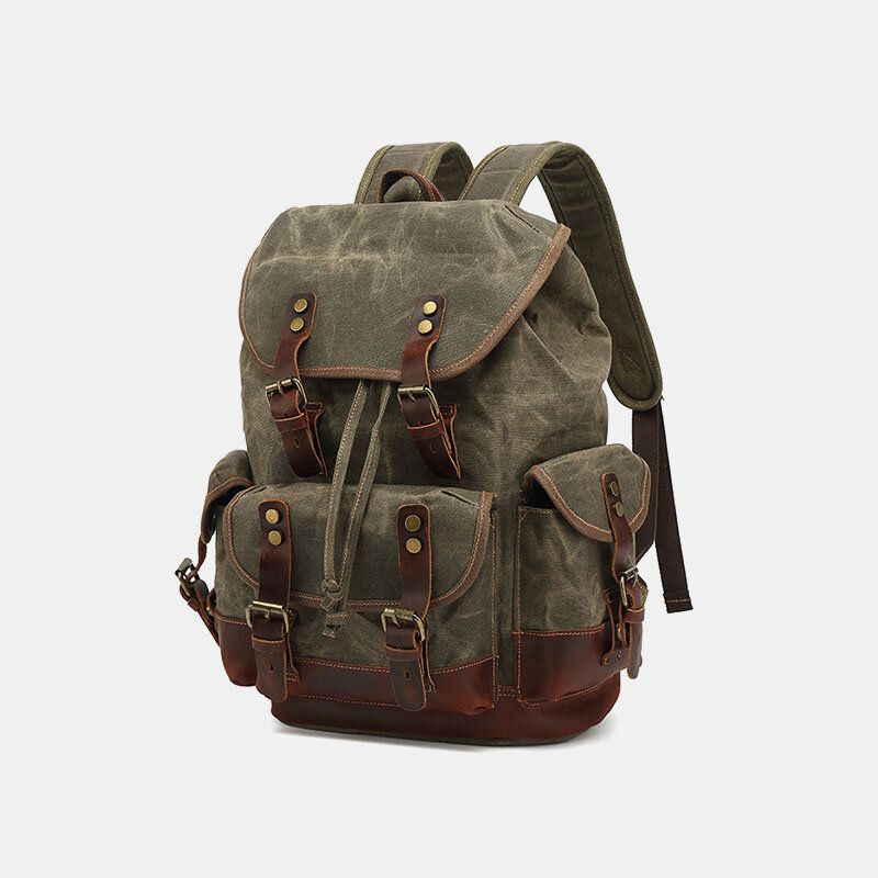 Hombres Vintage Canvas Leather Resistente Al Desgaste Antirrobo Mochila Impermeable Bolsa De Viaje De Ocio