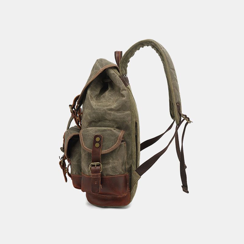 Hombres Vintage Canvas Leather Resistente Al Desgaste Antirrobo Mochila Impermeable Bolsa De Viaje De Ocio