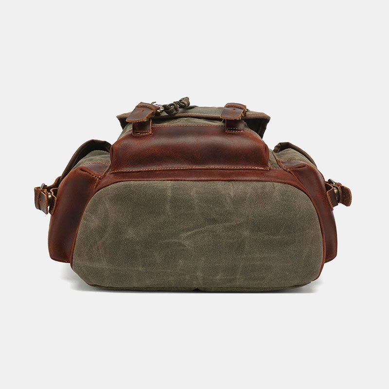 Hombres Vintage Canvas Leather Resistente Al Desgaste Antirrobo Mochila Impermeable Bolsa De Viaje De Ocio