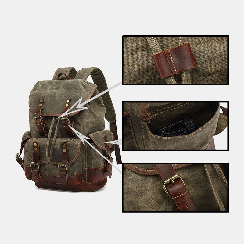 Hombres Vintage Canvas Leather Resistente Al Desgaste Antirrobo Mochila Impermeable Bolsa De Viaje De Ocio