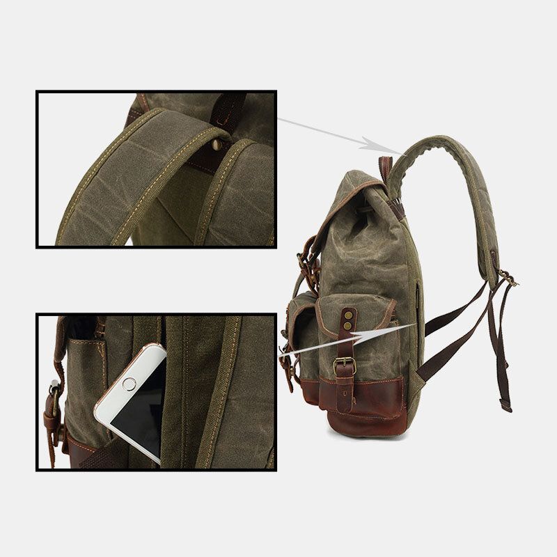 Hombres Vintage Canvas Leather Resistente Al Desgaste Antirrobo Mochila Impermeable Bolsa De Viaje De Ocio