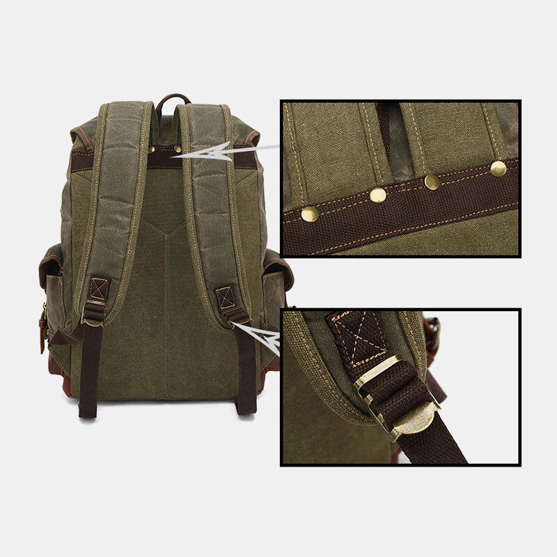 Hombres Vintage Canvas Leather Resistente Al Desgaste Antirrobo Mochila Impermeable Bolsa De Viaje De Ocio