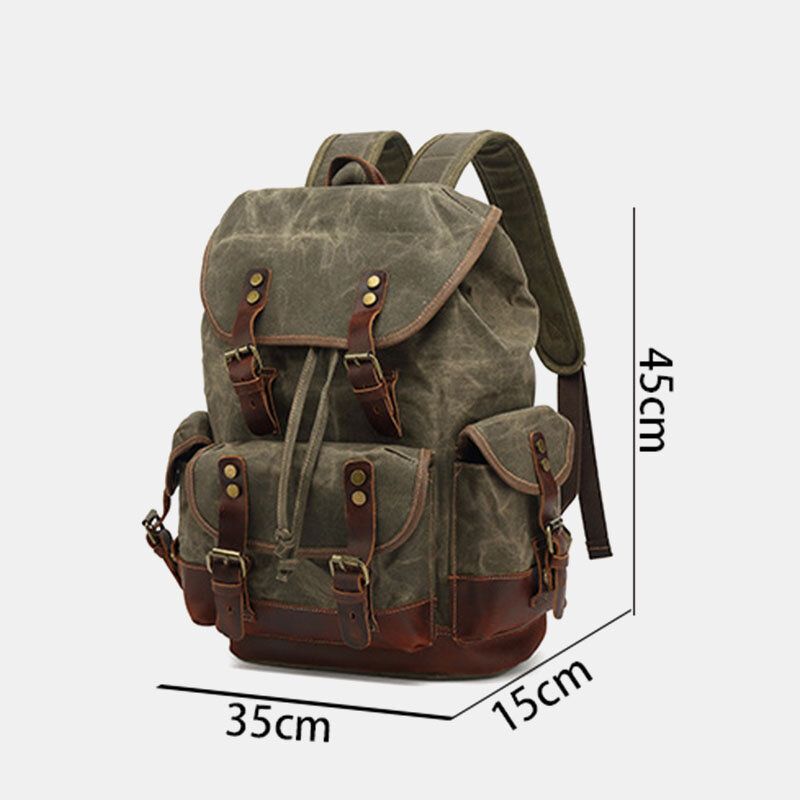 Hombres Vintage Canvas Leather Resistente Al Desgaste Antirrobo Mochila Impermeable Bolsa De Viaje De Ocio