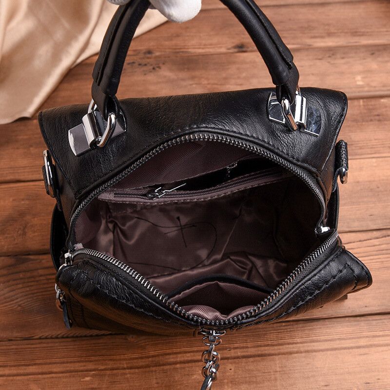 Mochila Antirrobo De Cuero Genuino Para Mujer Bolso Multifunción Multifunción Bolso Bandolera