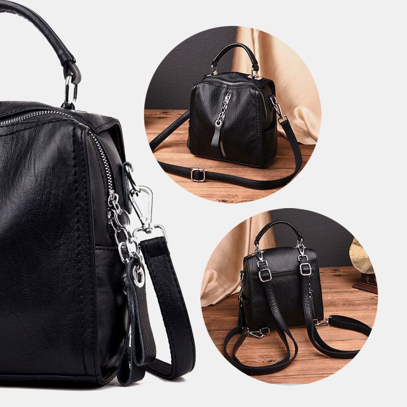 Mochila Antirrobo De Cuero Genuino Para Mujer Bolso Multifunción Multifunción Bolso Bandolera