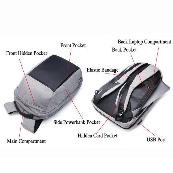 Mochila Antirrobo Para Hombres Senderismo Bolsa De Viaje Informal Con Múltiples Bolsillos Con Puerto De Carga Usb