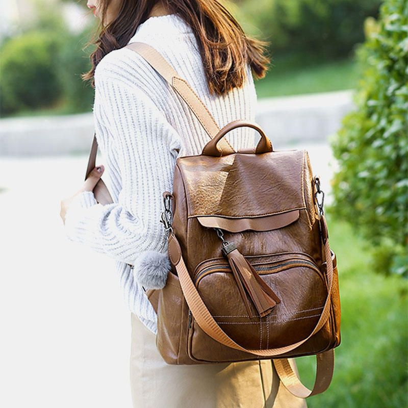 Mochila Antirrobo Para Mujer Bolsa Multifuncional Bolsa Con Borla Y Cremallera