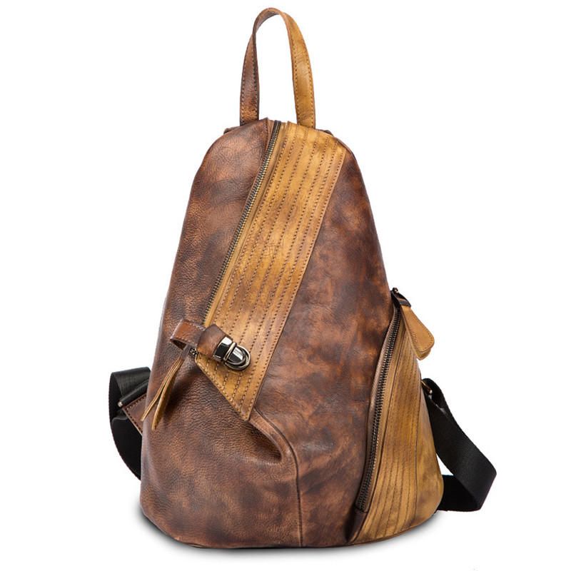 Mochila Artesanal Vintage De Cuero Genuino Retro Para Mujer