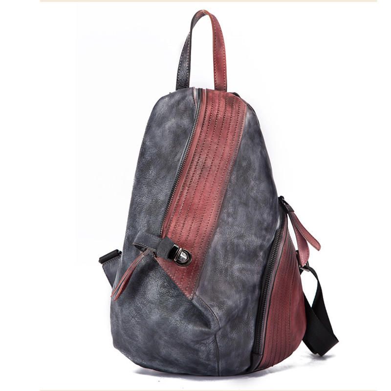 Mochila Artesanal Vintage De Cuero Genuino Retro Para Mujer