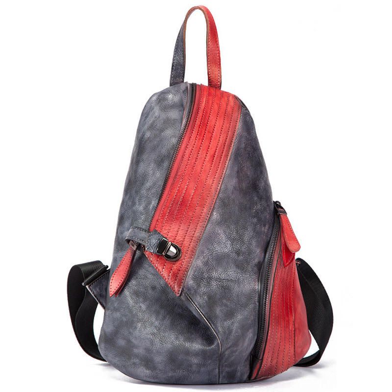 Mochila Artesanal Vintage De Cuero Genuino Retro Para Mujer