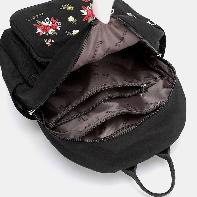 Mochila Bordada Informal Floral Impermeable De Nailon Para Mujer