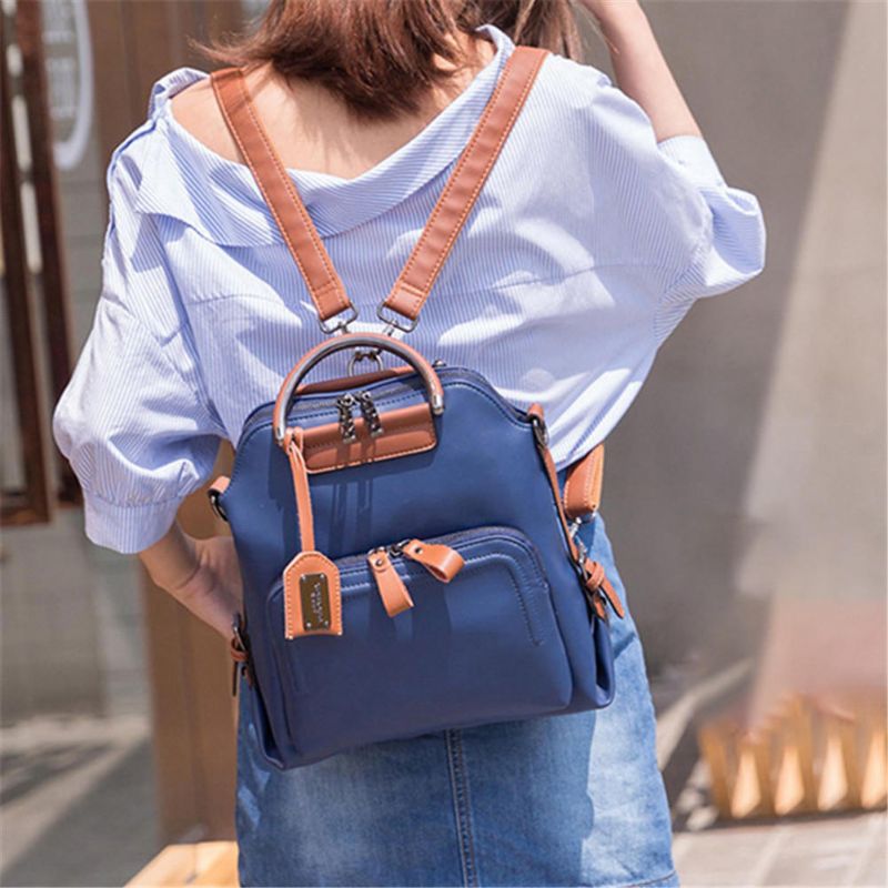 Mochila De Color Puro De Piel Sintética Para Mujer Bolso De Hombro De Gran Capacidad