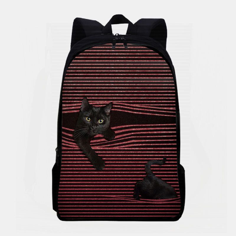 Mochila Con Estampado De Rayas De Gato De Dibujos Animados De Gran Capacidad De Tela Oxford Para Mujer