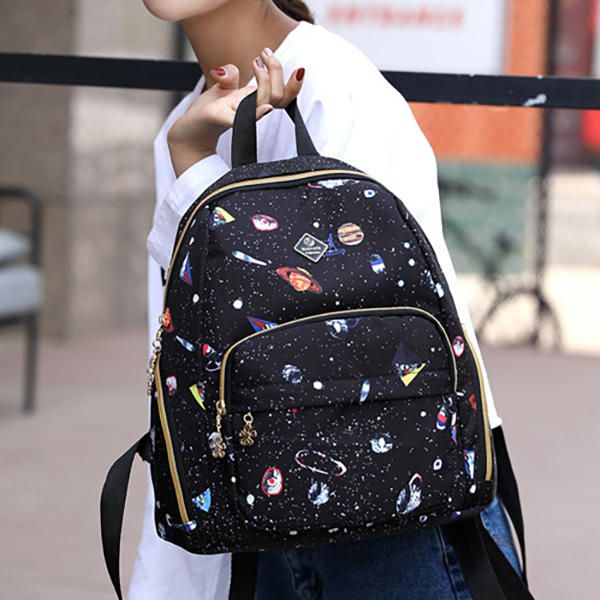 Mochila Con Patrón De Cielo Estrellado De Nailon Para Mujer Bolsa De Viaje Para Exterior