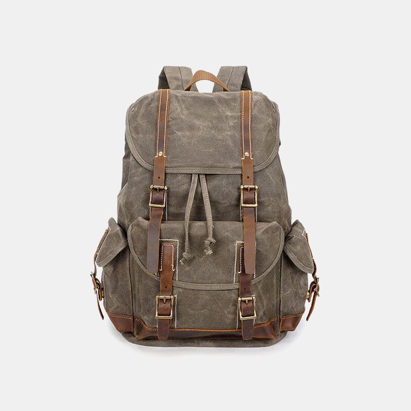 Mochila De Cuero De Lona Vintage Para Hombre Bolsa De Viaje Impermeable