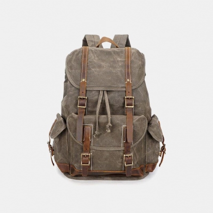 Mochila De Cuero De Lona Vintage Para Hombre Bolsa De Viaje Impermeable