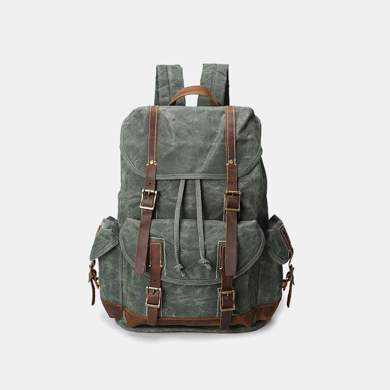 Mochila De Cuero De Lona Vintage Para Hombre Bolsa De Viaje Impermeable