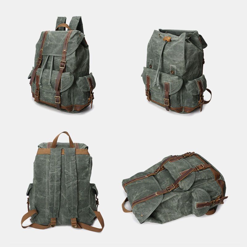 Mochila De Cuero De Lona Vintage Para Hombre Bolsa De Viaje Impermeable