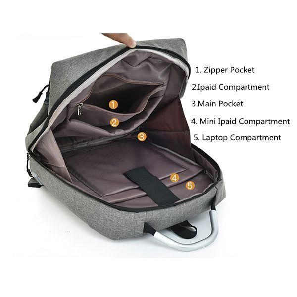 Mochila Dacron Con Múltiples Bolsillos De 15.6 Pulgadas Bolsa Sólida Para Computadora Portátil Con Puerto Usb Dual Y Cubierta A Prueba De Lluvia