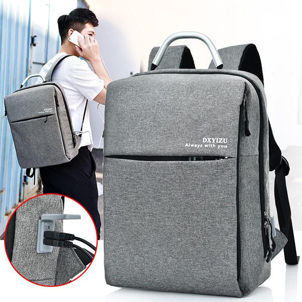 Mochila Dacron Con Múltiples Bolsillos De 15.6 Pulgadas Bolsa Sólida Para Computadora Portátil Con Puerto Usb Dual Y Cubierta A Prueba De Lluvia