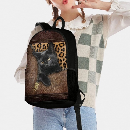 Mochila Escolar De Gran Capacidad Con Estampado De Gatos De Tela Oxford Para Mujer