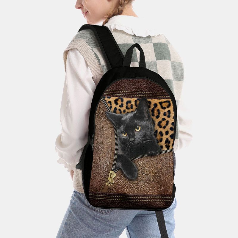 Mochila Escolar De Gran Capacidad Con Estampado De Gatos De Tela Oxford Para Mujer