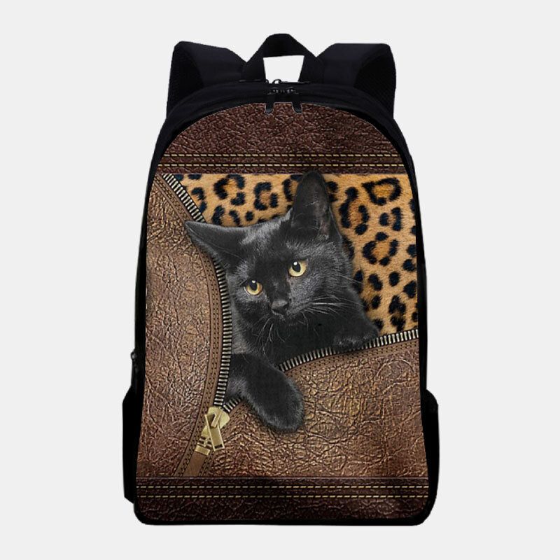 Mochila Escolar De Gran Capacidad Con Estampado De Gatos De Tela Oxford Para Mujer