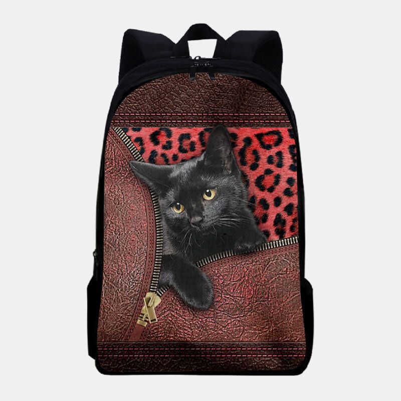 Mochila Escolar De Gran Capacidad Con Estampado De Gatos De Tela Oxford Para Mujer