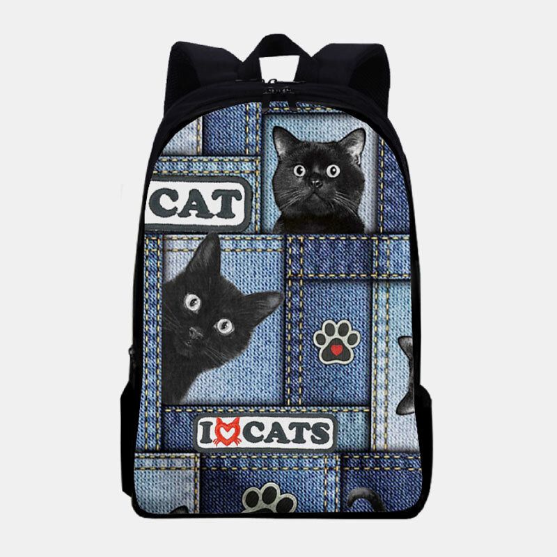 Mochila Escolar De Gran Capacidad Con Estampado De Gatos De Tela Oxford Para Mujer