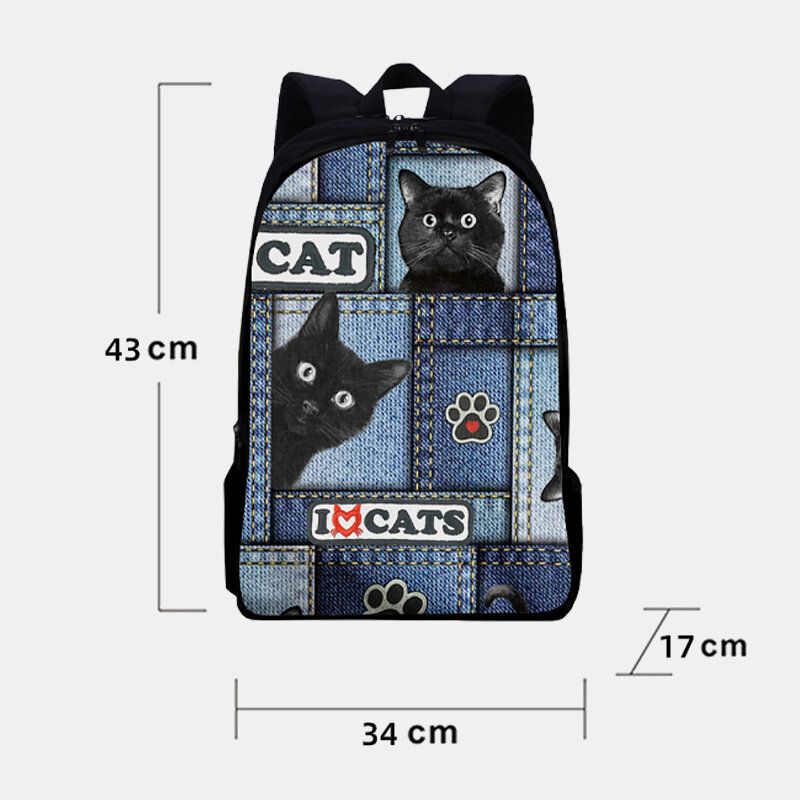 Mochila Escolar De Gran Capacidad Con Estampado De Gatos De Tela Oxford Para Mujer