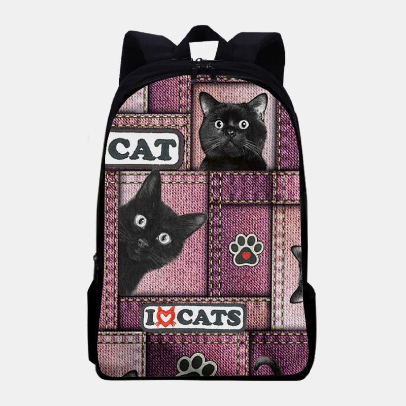 Mochila Escolar De Gran Capacidad Con Estampado De Gatos De Tela Oxford Para Mujer