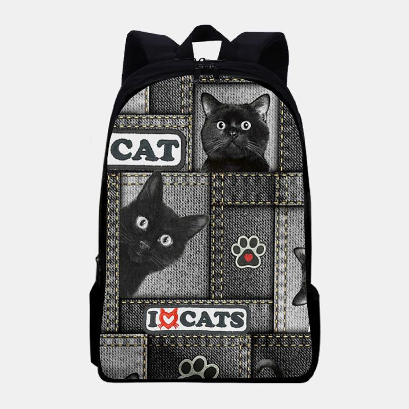 Mochila Escolar De Gran Capacidad Con Estampado De Gatos De Tela Oxford Para Mujer