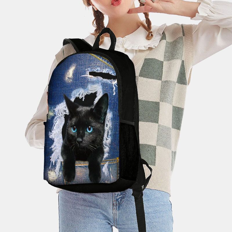 Mochila Escolar De Gran Capacidad Con Estampado De Gatos De Tela Oxford Para Mujer