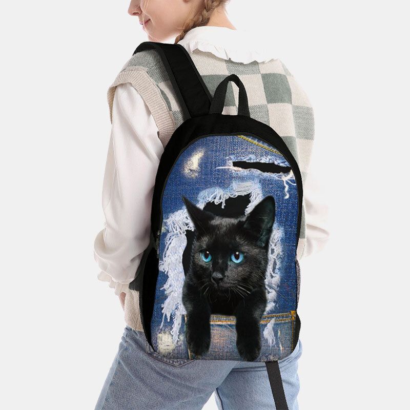 Mochila Escolar De Gran Capacidad Con Estampado De Gatos De Tela Oxford Para Mujer