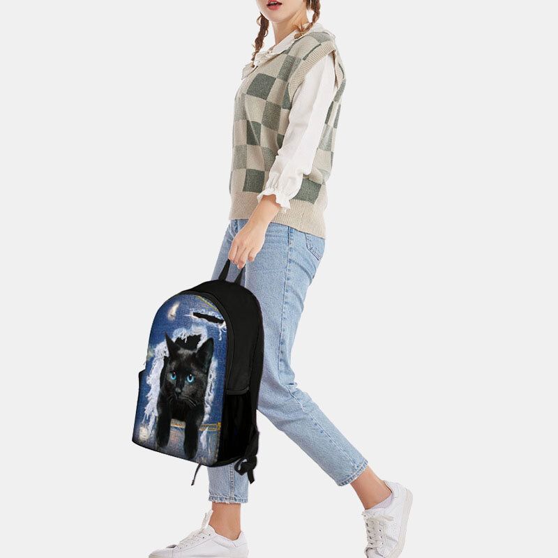 Mochila Escolar De Gran Capacidad Con Estampado De Gatos De Tela Oxford Para Mujer