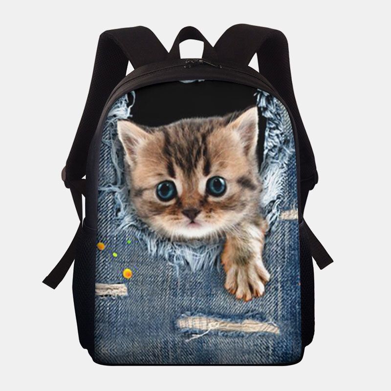 Mochila Escolar De Gran Capacidad Con Estampado De Gatos De Tela Oxford Para Mujer