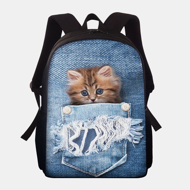 Mochila Escolar De Gran Capacidad Con Estampado De Gatos De Tela Oxford Para Mujer