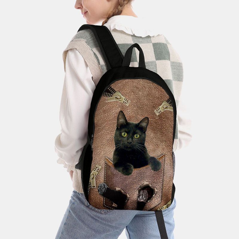 Mochila Escolar De Gran Capacidad Con Estampado De Gatos De Tela Oxford Para Mujer