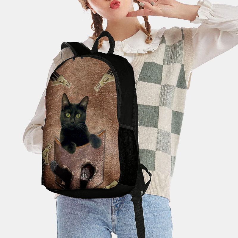 Mochila Escolar De Gran Capacidad Con Estampado De Gatos De Tela Oxford Para Mujer