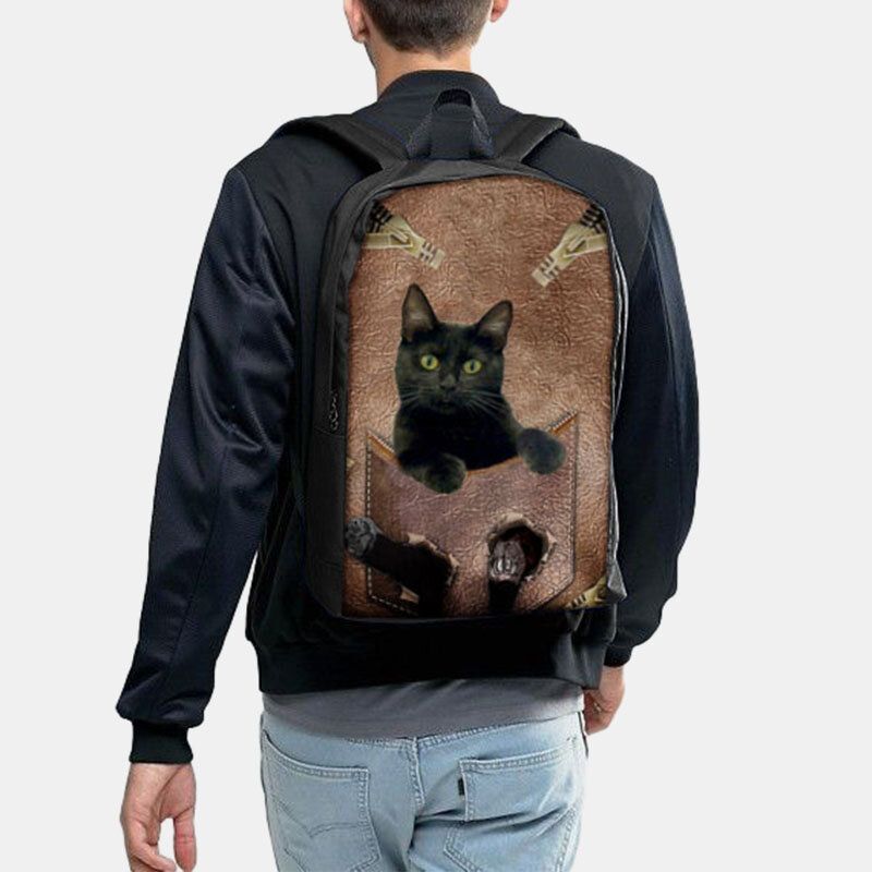 Mochila Escolar De Gran Capacidad Con Estampado De Gatos De Tela Oxford Para Mujer