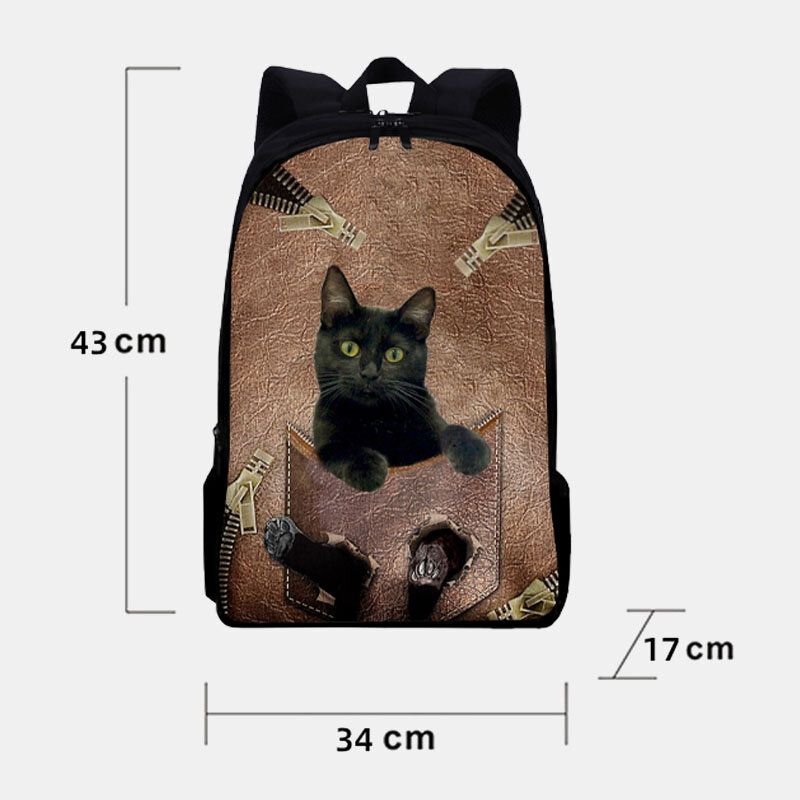 Mochila Escolar De Gran Capacidad Con Estampado De Gatos De Tela Oxford Para Mujer