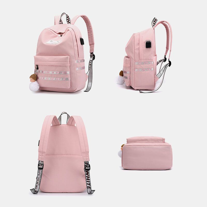 Mochila Escolar Para Estudiantes Al Aire Libre De Viaje Informal De Gran Capacidad Para Mujeres Con Mochila Resistente Al Desgaste Con Carga Usb