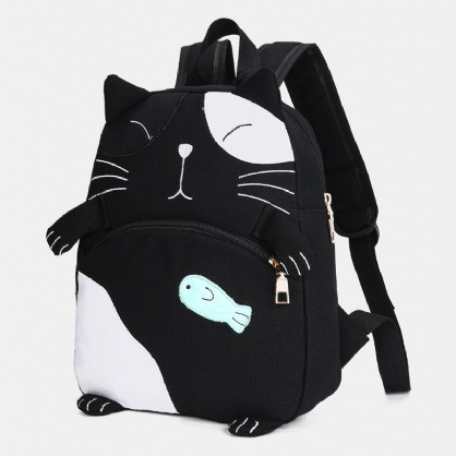 Mochila De Gran Capacidad De Lona De Gato Lindo Para Mujer