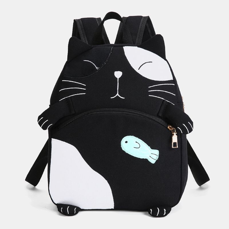 Mochila De Gran Capacidad De Lona De Gato Lindo Para Mujer