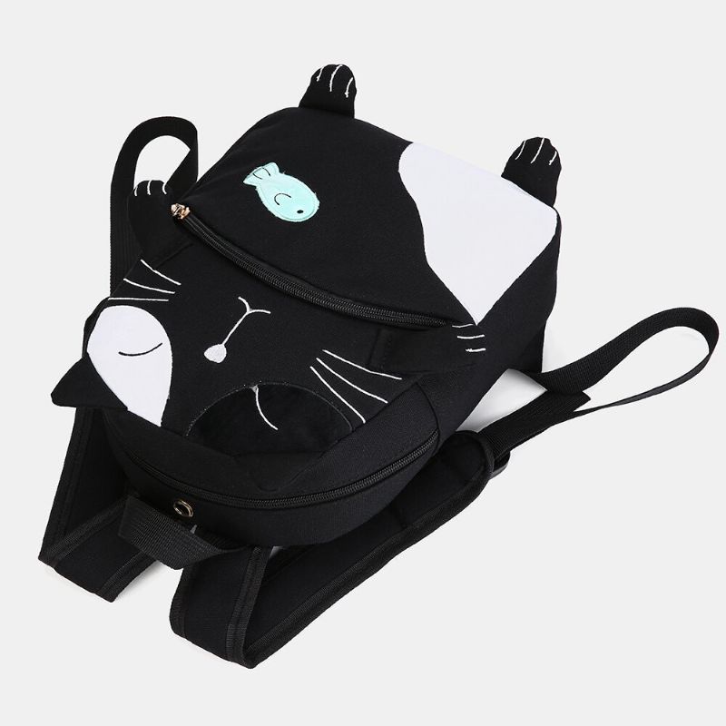 Mochila De Gran Capacidad De Lona De Gato Lindo Para Mujer