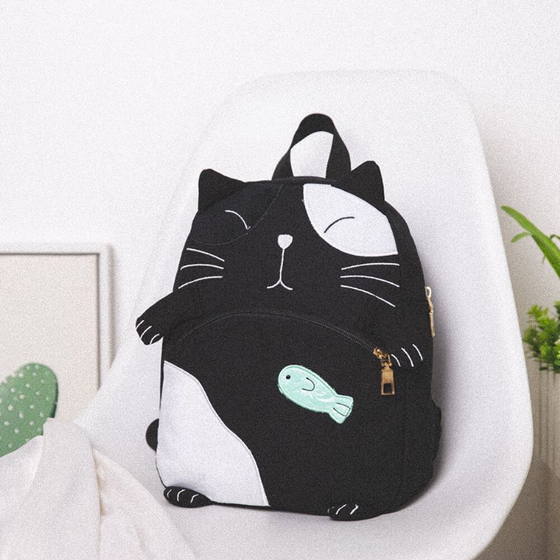 Mochila De Gran Capacidad De Lona De Gato Lindo Para Mujer