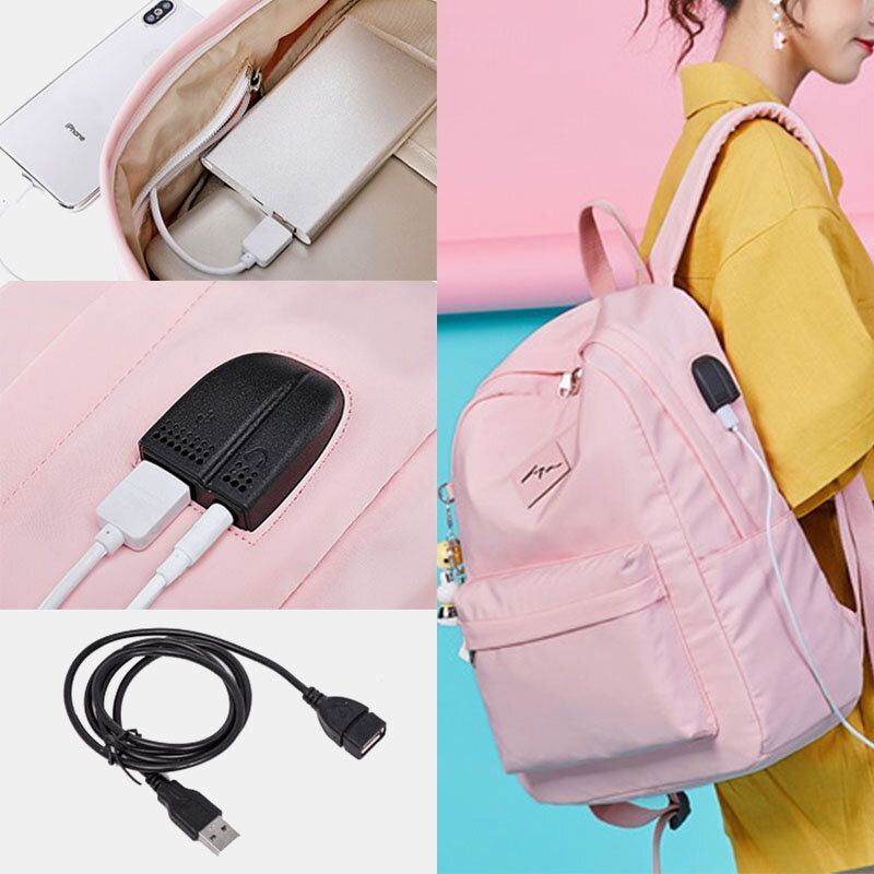 Mochila De Gran Capacidad De Moda Para Mujer Con Puerto De Carga Usb